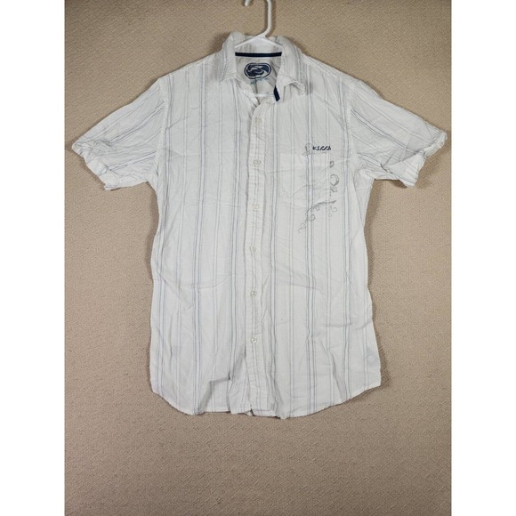 Kirra Shirt Womens Medium M Button Up Pockets Striped Collared Cotton White - Picture 1 of 13